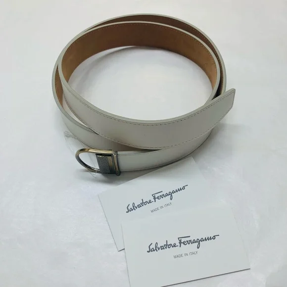 Salvatore Ferragamo Genuine Calf Leather Bianco White Belt Size 38 42 - Picture 3 of 10